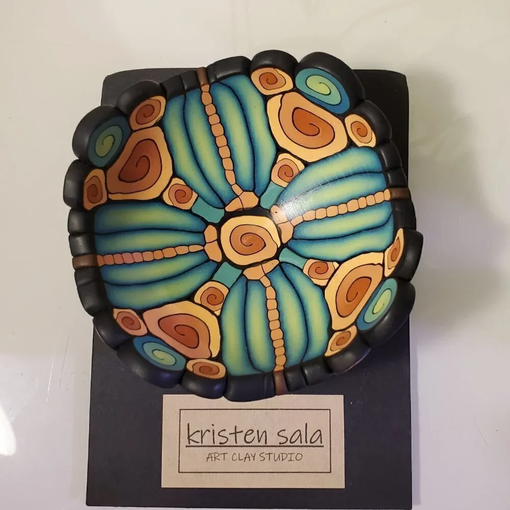 Handmade, One of a Kind, Polymer Clay Ring / Trinket Bowl KRISTEN SALA Green Tan